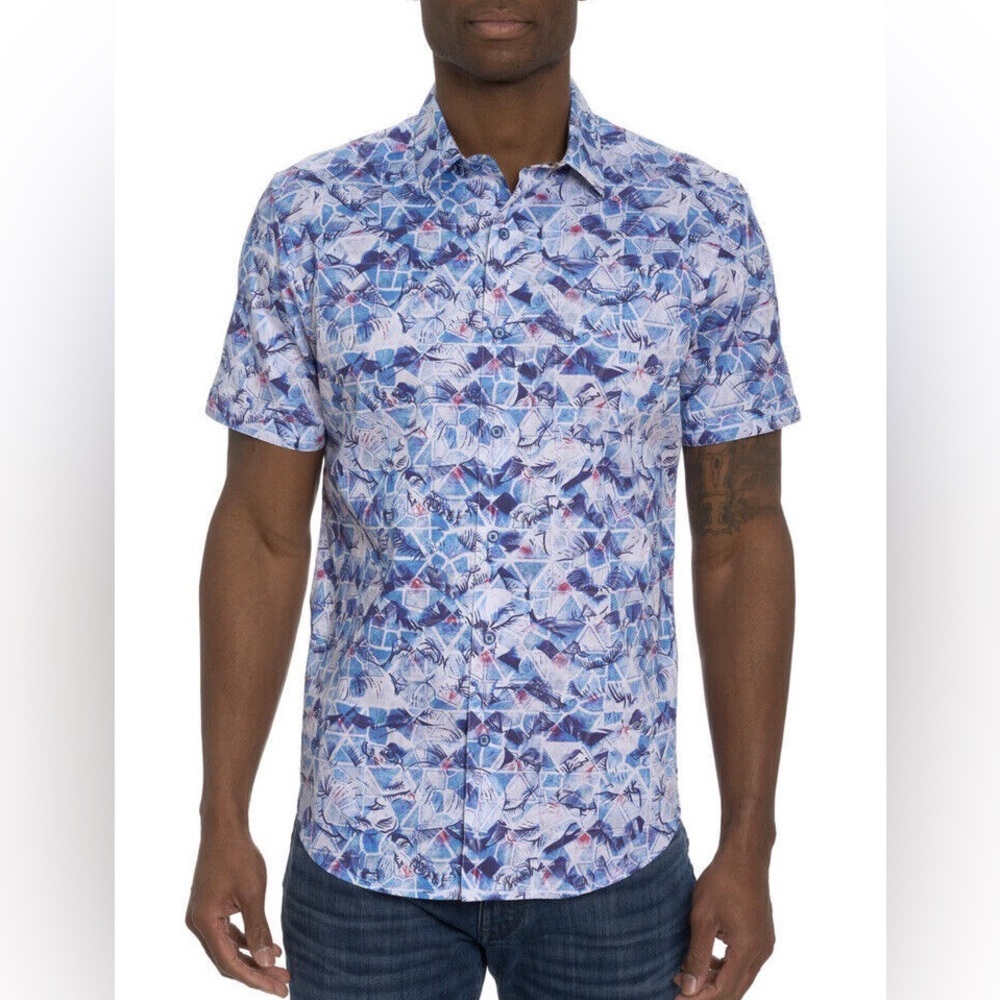 ROBERT GRAHAM Brenner Blue Purple Sleeve ButtonUp Shirt Size medium floral print